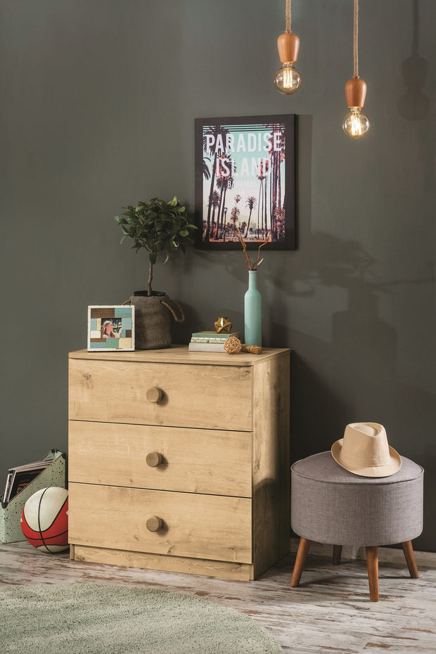 Comoda din pal cu 3 sertare, pentru tineret, Mocha Natur, l73xA43xH75 cm (7)