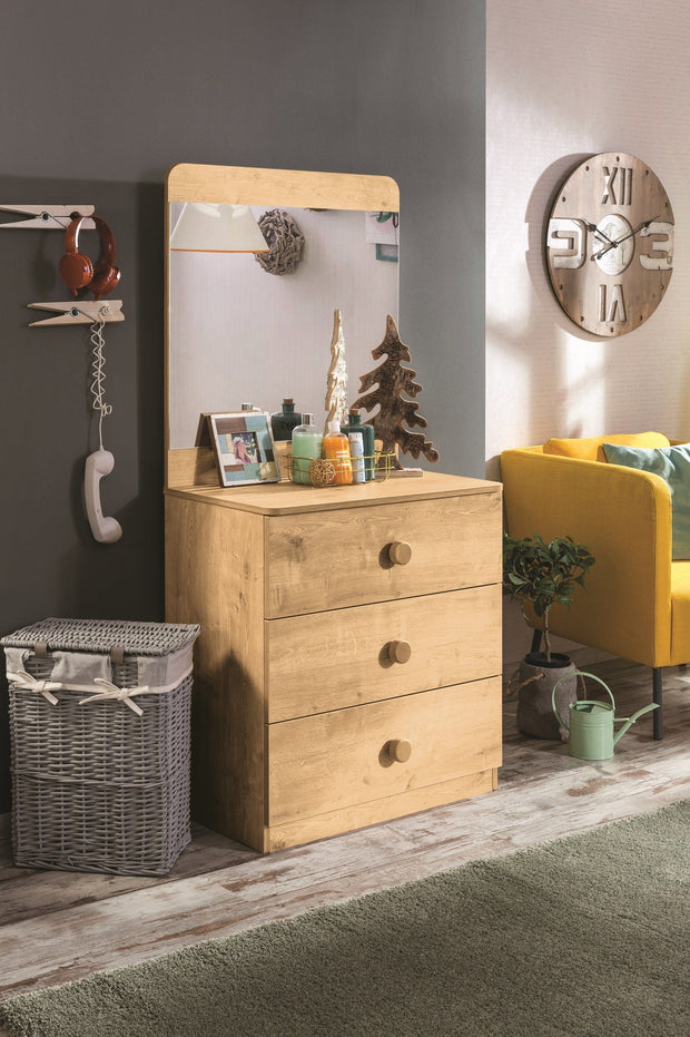Comoda din pal cu 3 sertare, pentru tineret, Mocha Natur, l73xA43xH75 cm (8)