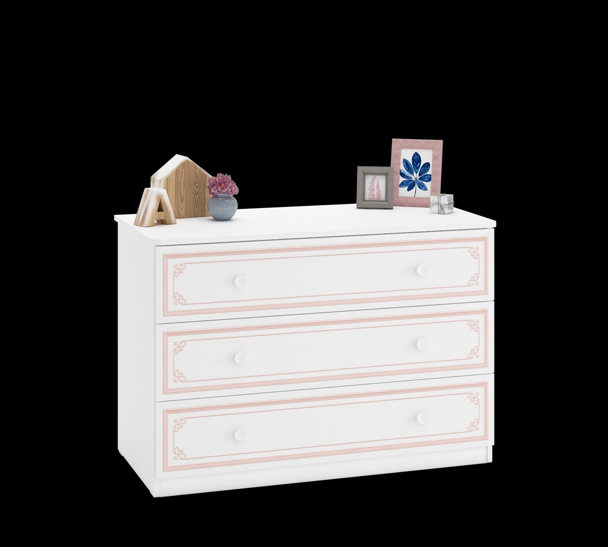 Comoda din pal cu 3 sertare, pentru tineret Selena Large Pink Alb / Roz, l107xA53xH75 cm (3)