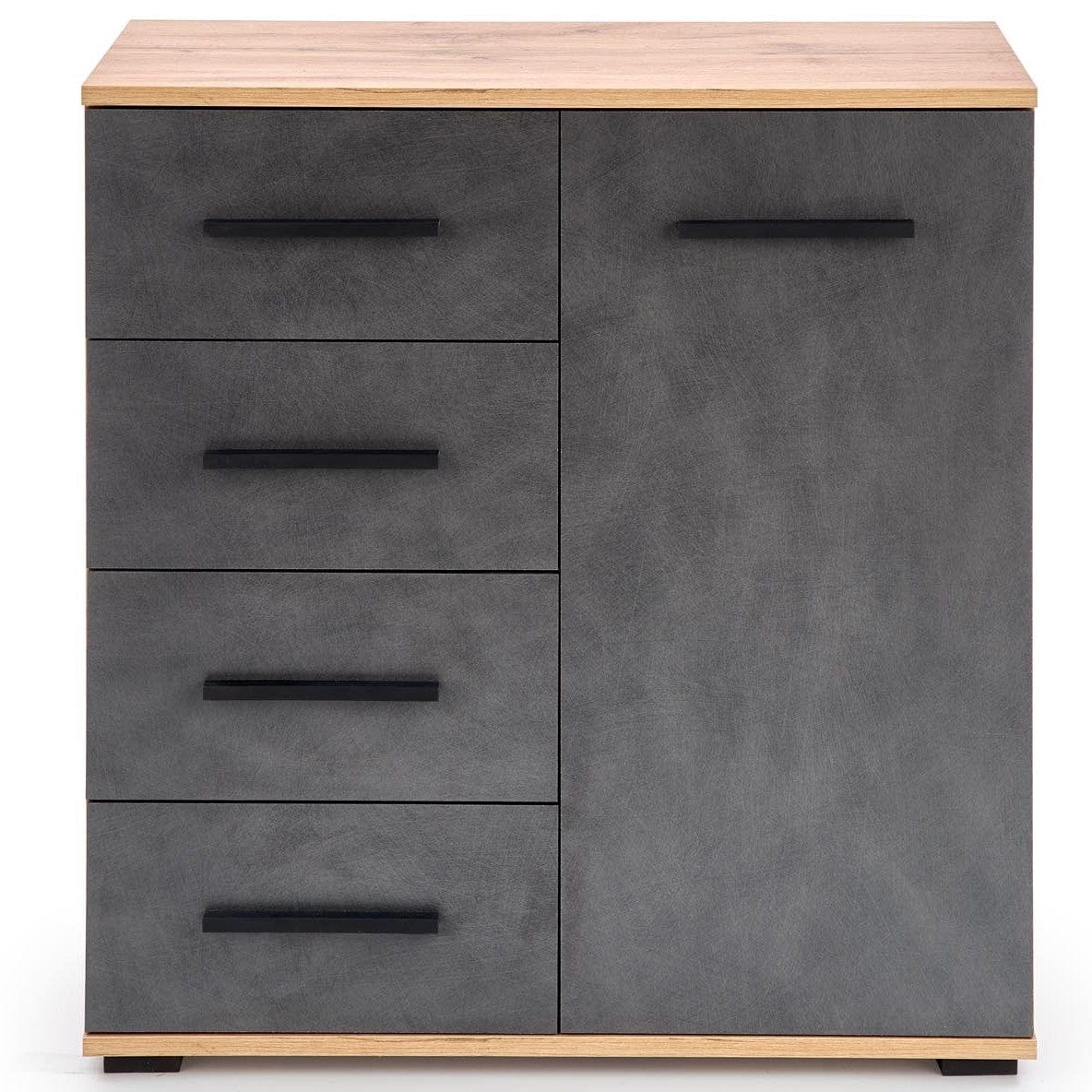 Comoda din pal cu 4 sertare si 1 usa, Liamis KM-2 Gri / Stejar Wotan, l77xA40xH82 cm (2)