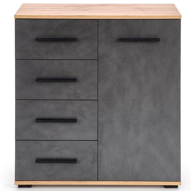 Comoda din pal cu 4 sertare si 1 usa, Liamis KM-2 Gri / Stejar Wotan, l77xA40xH82 cm (2)