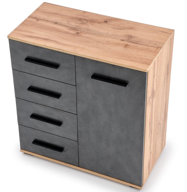 Comoda din pal cu 4 sertare si 1 usa, Liamis KM-2 Gri / Stejar Wotan, l77xA40xH82 cm (8)