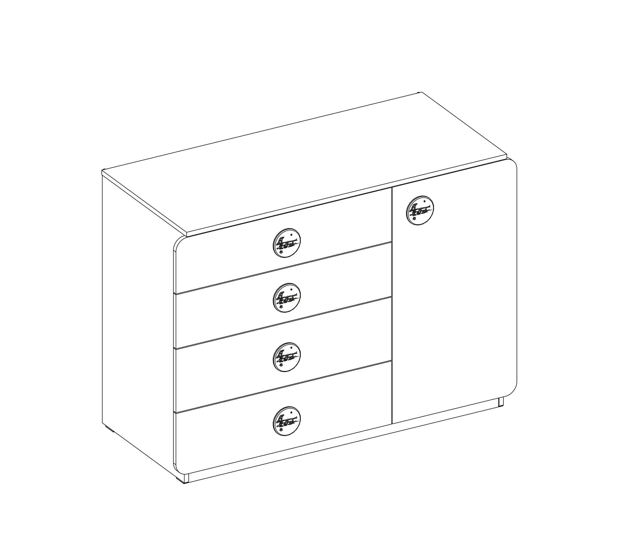 Comoda din pal cu 4 sertare si 1 usa, pentru bebe Baby Cotton Alb, l125xA56xH89 cm (3)