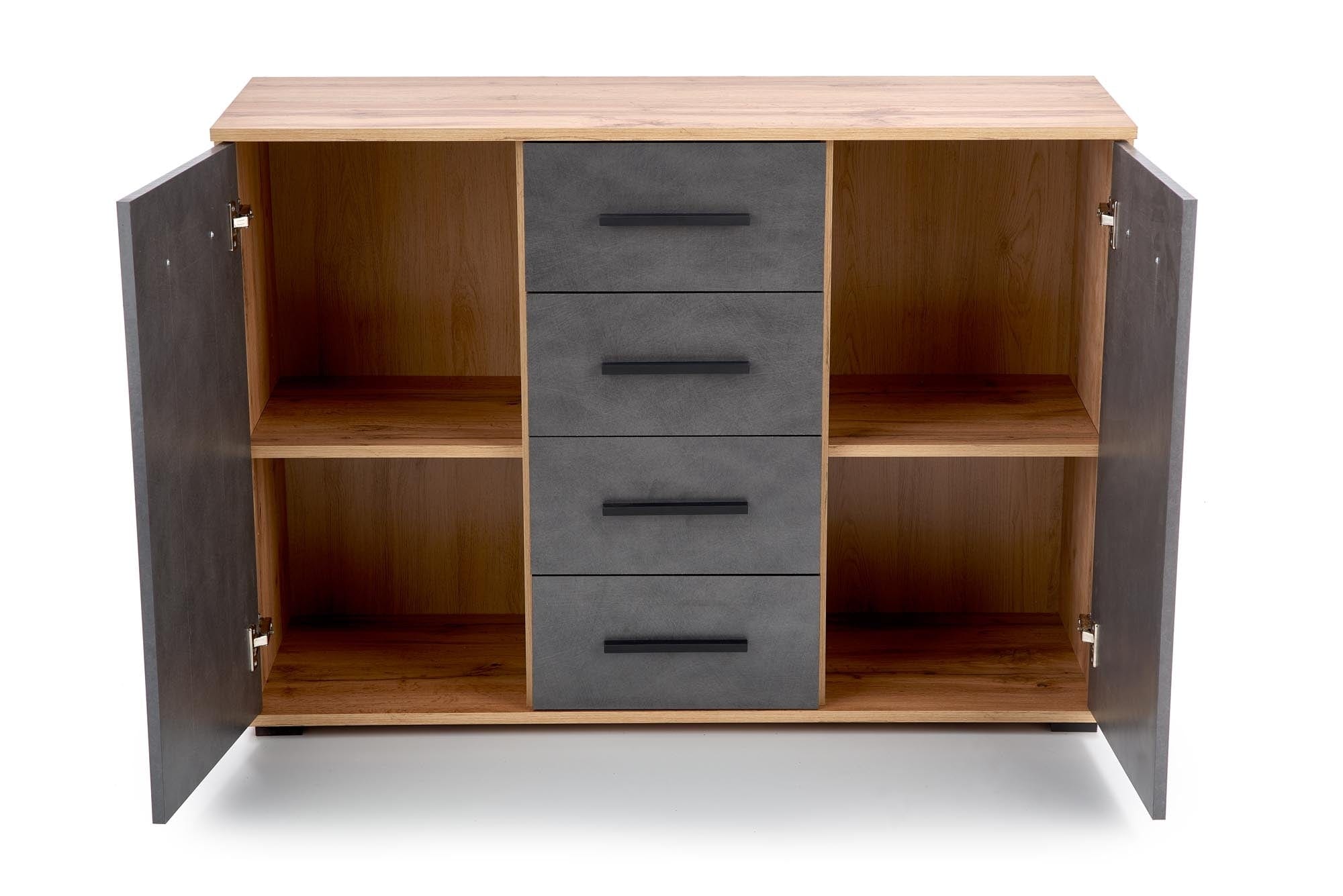 Comoda din pal, cu 4 sertare si 2 usi, Liamis KM-4 Gri / Stejar Wotan, l116xA40xH82 cm (5)