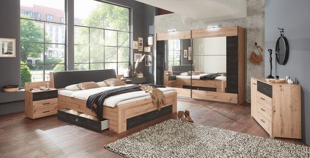 Comoda din pal, cu 5 sertare si 1 Usa, Bristol Stejar Artisan / Gri Inchis, l130xA41xH83 cm (1)