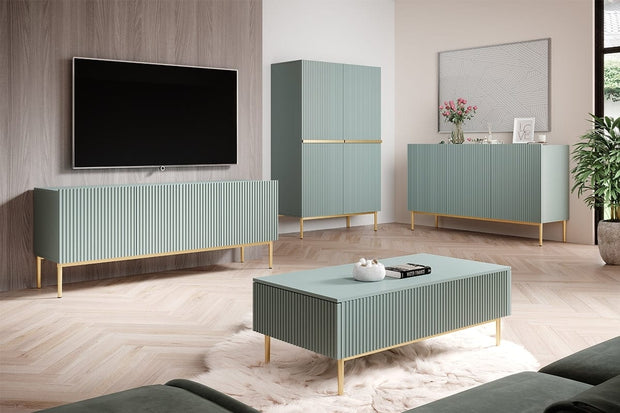 Comoda din pal, MDF si metal, cu 3 usi, Nicole 150-3D Auriu, l150xA45xH85 cm (6)