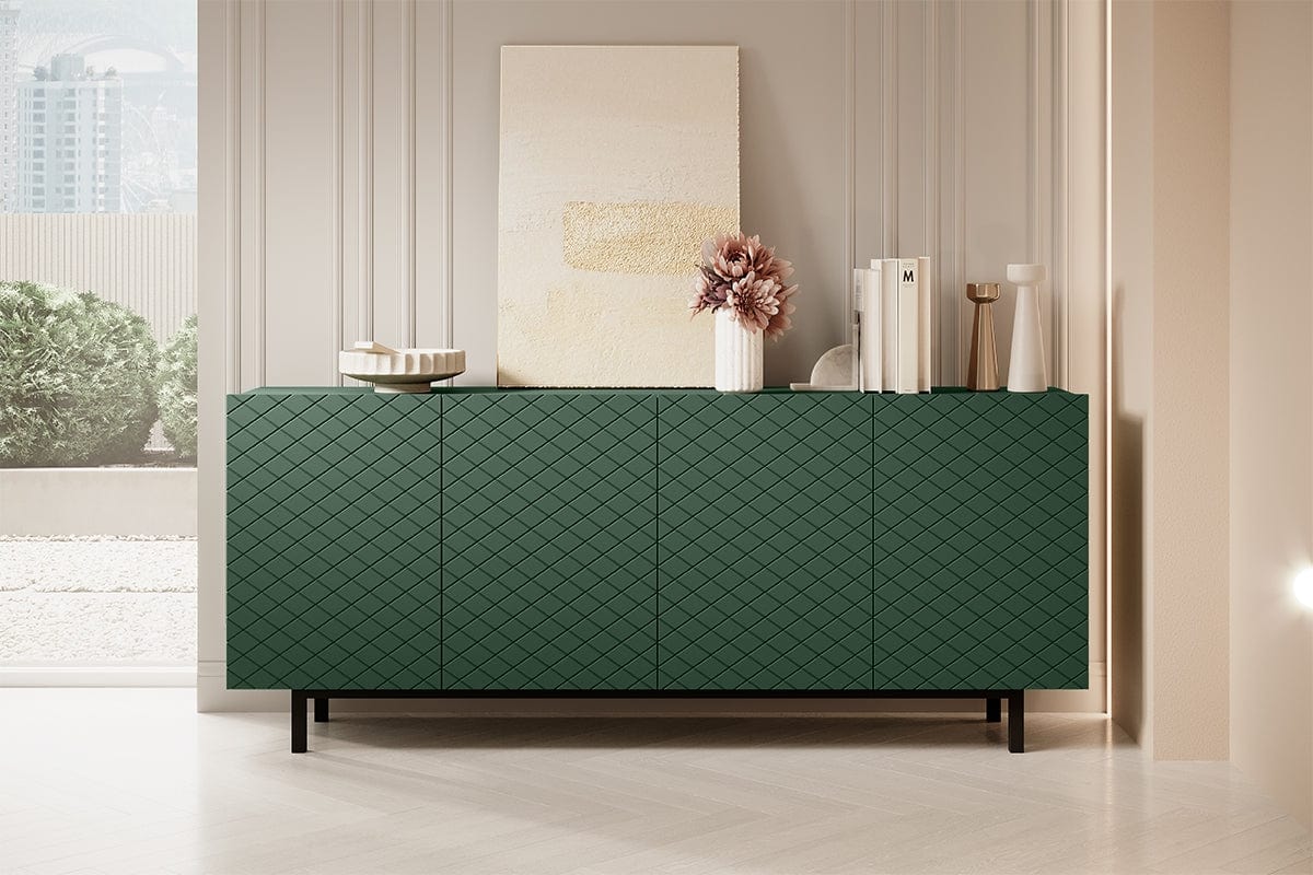 Bogart Comoda din pal, MDF si metal, cu 4 usi, Scalia II 190-4D Verde / Negru, l190xA42xH81 cm