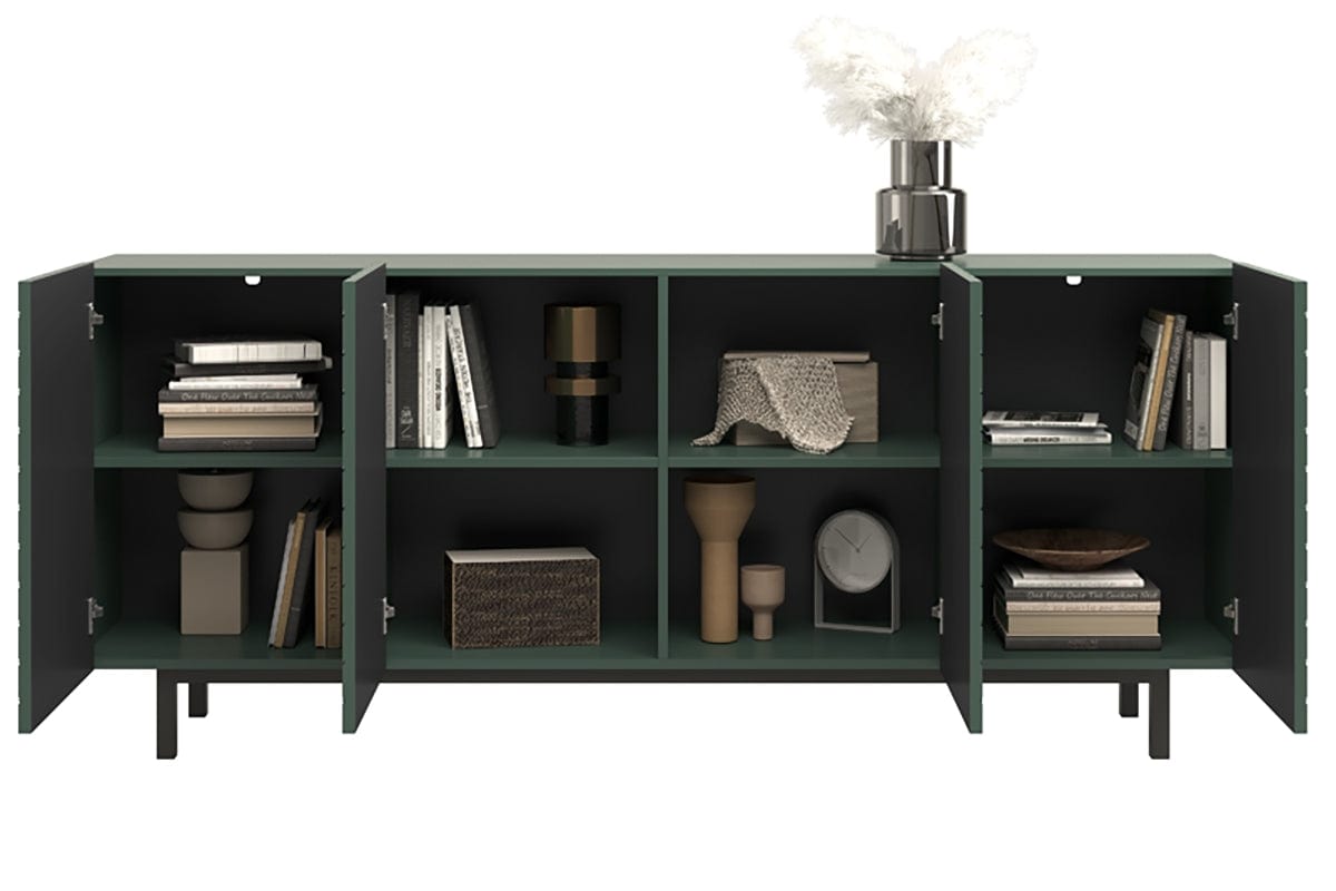 Bogart Comoda din pal, MDF si metal, cu 4 usi, Scalia II 190-4D Verde / Negru, l190xA42xH81 cm