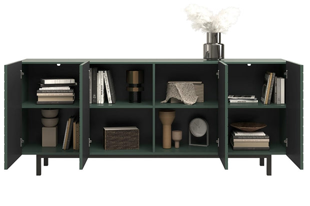 Bogart Comoda din pal, MDF si metal, cu 4 usi, Scalia II 190-4D Verde / Negru, l190xA42xH81 cm