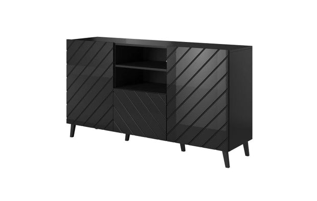 Comoda din pal, MDF si plastic, cu 1 sertar si 2 usi Abeto Negru, l150xA41,6xH82 cm (1)