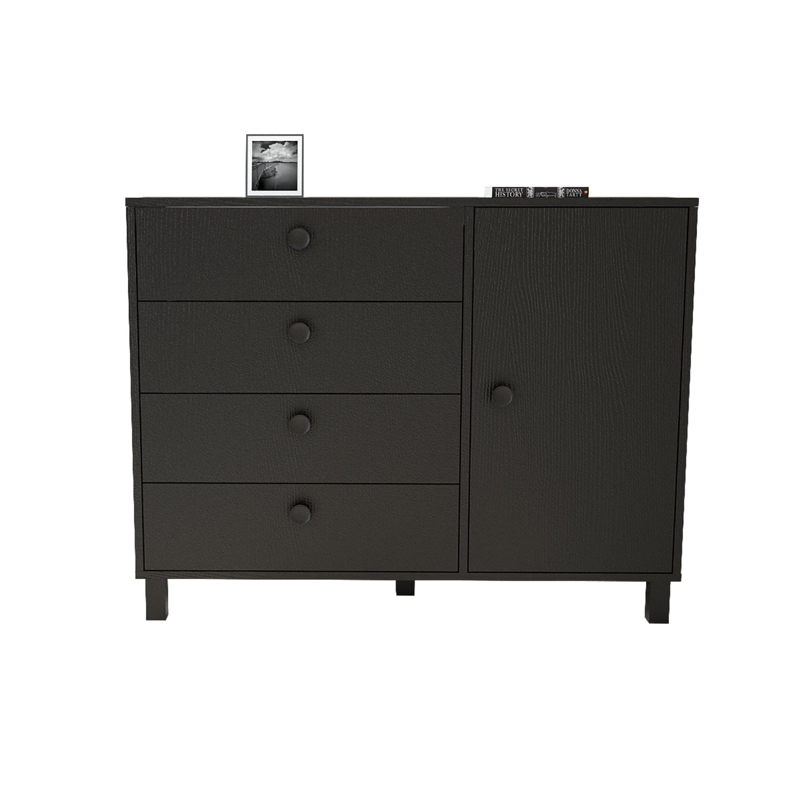 Comoda din pal si lemn, cu 4 sertare si 1 usa, Vilamo VL81-338 Negru, l120,6xA44,5xH93,5 cm (2)