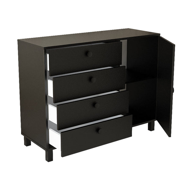 Comoda din pal si lemn, cu 4 sertare si 1 usa, Vilamo VL81-338 Negru, l120,6xA44,5xH93,5 cm (3)