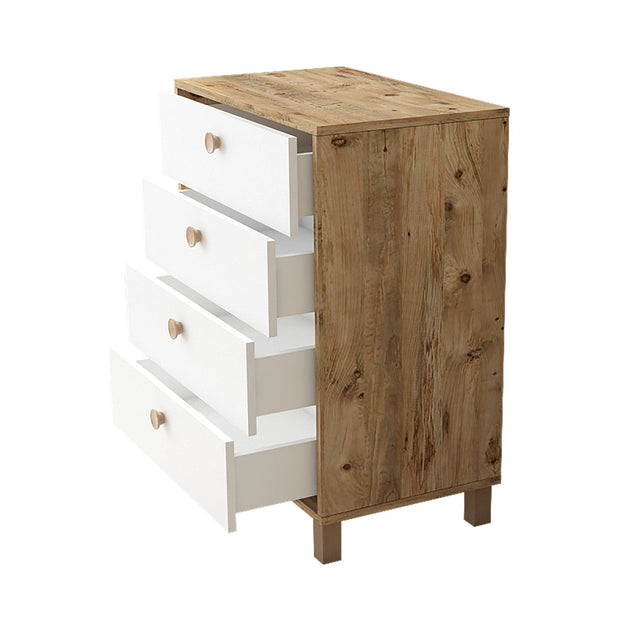 Comoda din pal si lemn, cu 4 sertare Vilamo VL80-217 Alb / Natural, l73,6xA44,5xH93,5 cm (3)