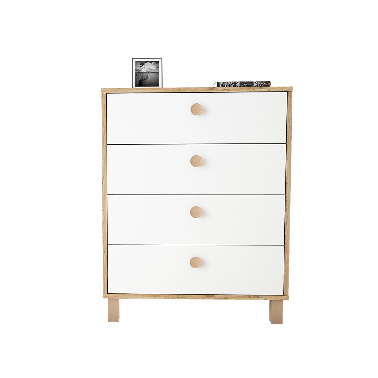 Comoda din pal si lemn, cu 4 sertare Vilamo VL80-217 Alb / Natural, l73,6xA44,5xH93,5 cm (4)