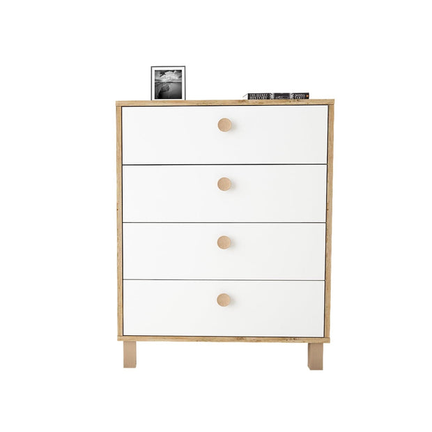 Comoda din pal si lemn, cu 4 sertare Vilamo VL80-217 Alb / Natural, l73,6xA44,5xH93,5 cm (4)