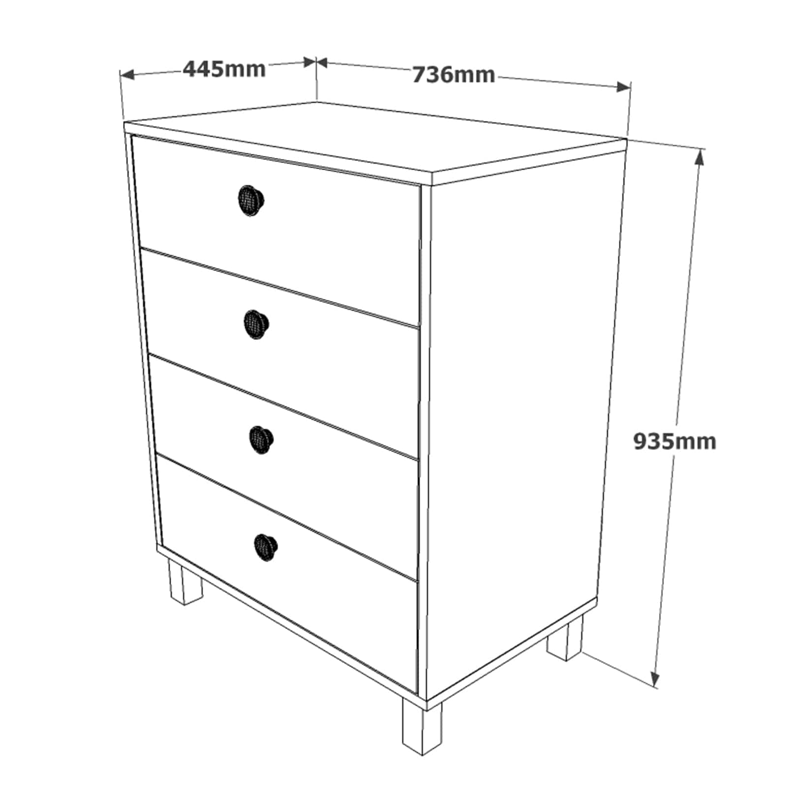 Comoda din pal si lemn, cu 4 sertare Vilamo VL80-238 Negru / Natural, l73,6xA44,5xH93,5 cm (5)