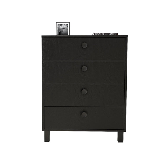 Comoda din pal si lemn, cu 4 sertare Vilamo VL80-338 Negru, l73,6xA44,5xH93,5 cm (4)
