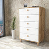 Comoda din pal si lemn, cu 5 sertare Vilamo VL82-217 Tall Alb / Natural, l73,6xA44,5xH113,4 cm