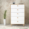 Comoda din pal si lemn, cu 5 sertare Vilamo VL82-217 Tall Alb / Natural, l73,6xA44,5xH113,4 cm (1)