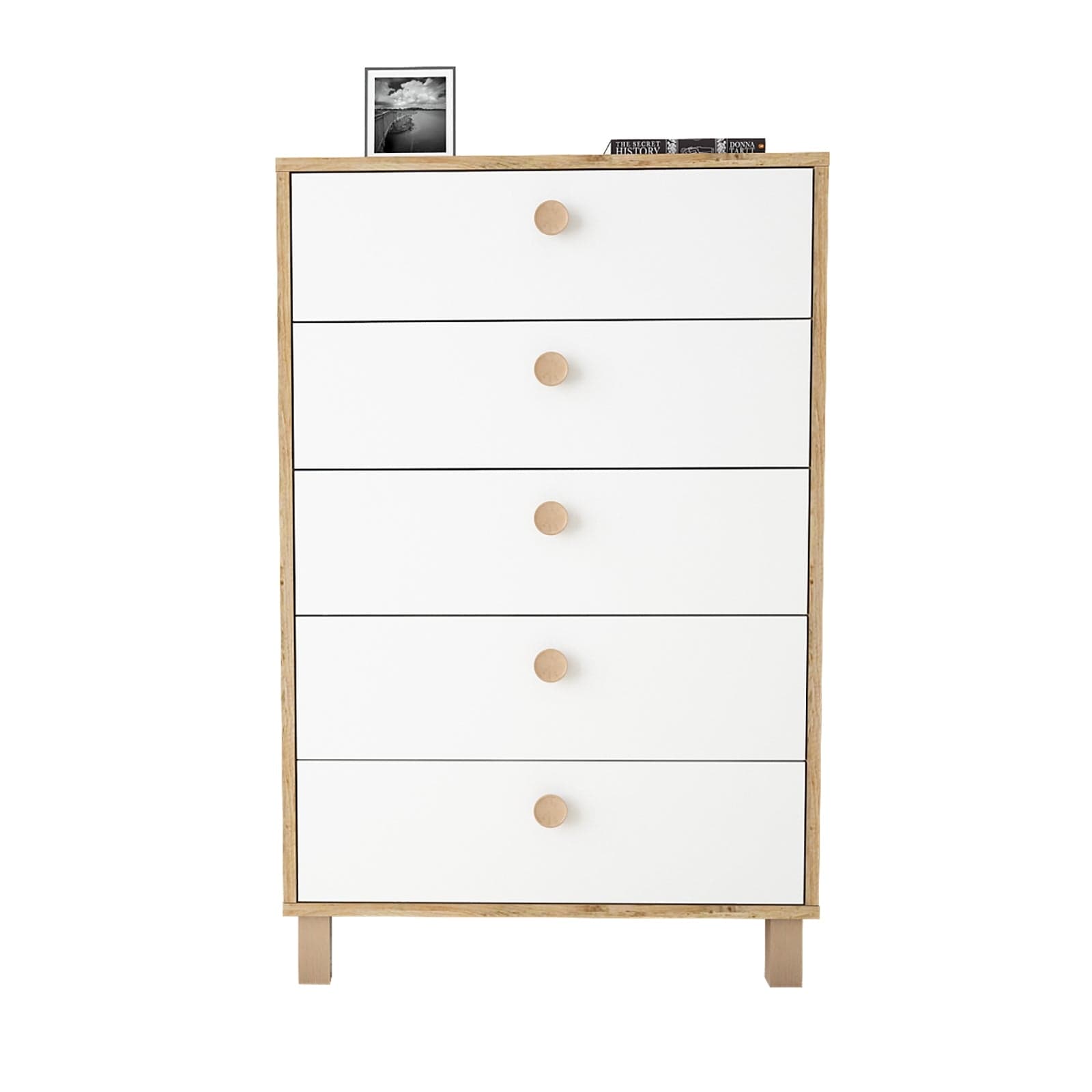 Comoda din pal si lemn, cu 5 sertare Vilamo VL82-217 Tall Alb / Natural, l73,6xA44,5xH113,4 cm (4)