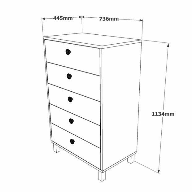 Comoda din pal si lemn, cu 5 sertare Vilamo VL82-217 Tall Alb / Natural, l73,6xA44,5xH113,4 cm (5)