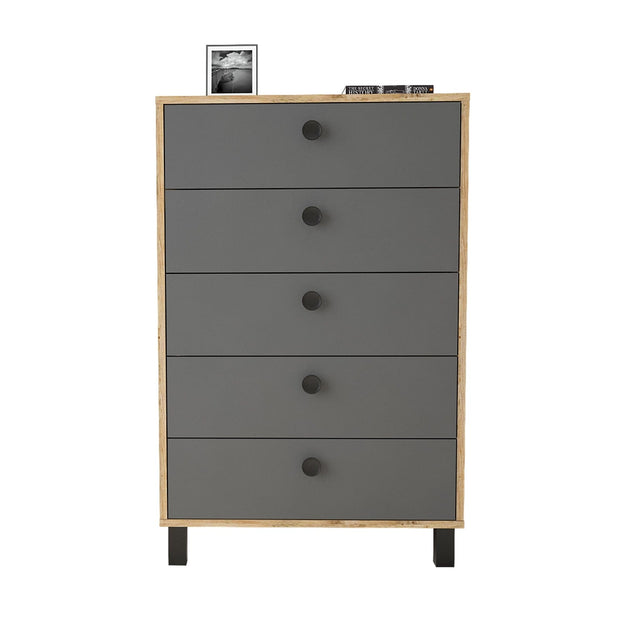 Comoda din pal si lemn, cu 5 sertare Vilamo VL82-228 Tall Antracit / Natural, l73,6xA44,5xH113,4 cm (4)