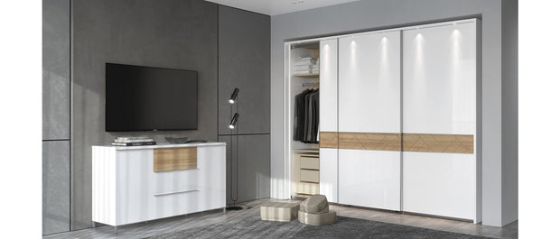 Comoda din pal si MDF, cu 3 sertare si 2 usi, Avis K23/AV Large Alb / Nuc Pacific, l152xA45xH88 cm (1)