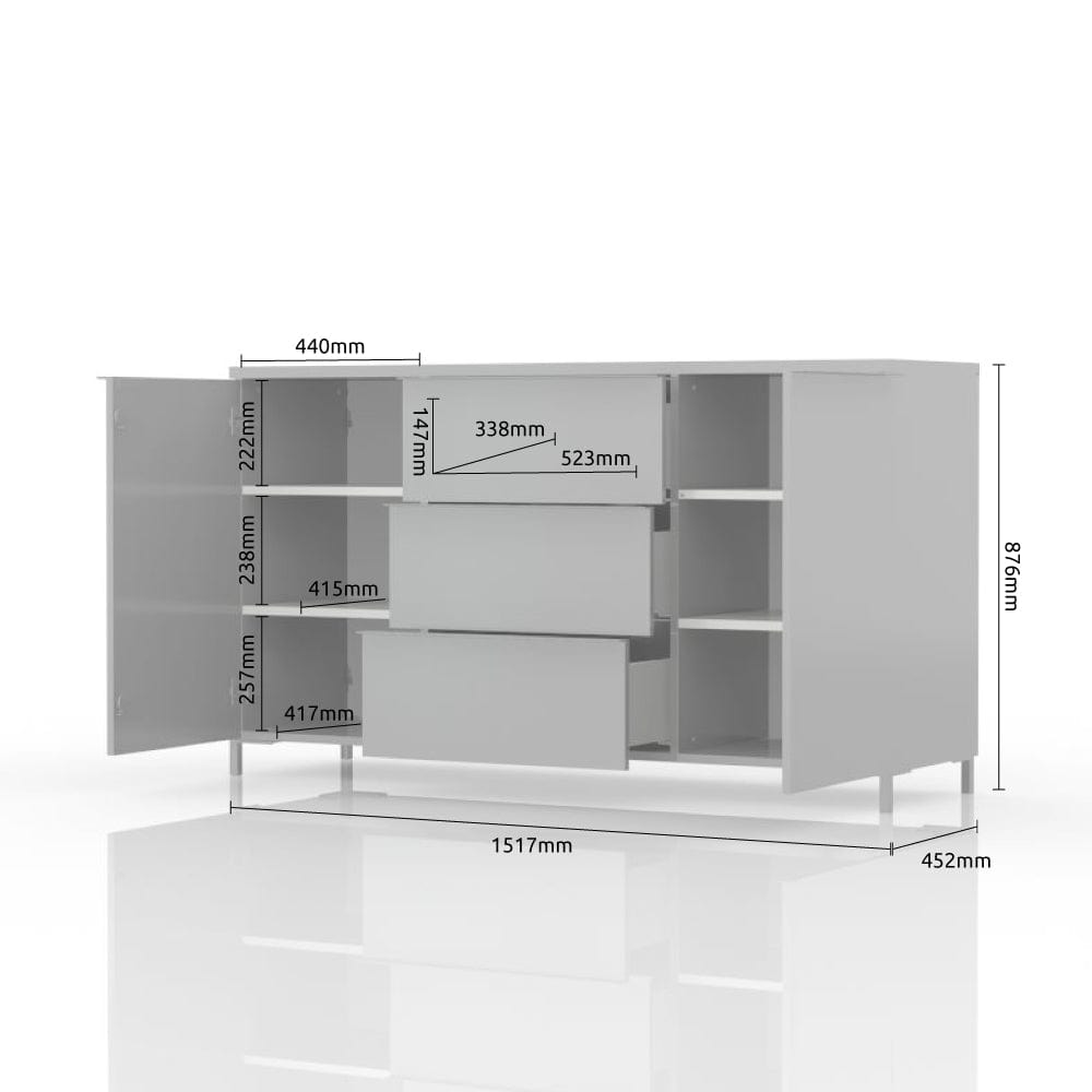 Comoda din pal si MDF, cu 3 sertare si 2 usi, Avis K23/AV Large Alb / Nuc Pacific, l152xA45xH88 cm (4)