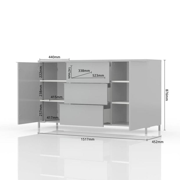 Comoda din pal si MDF, cu 3 sertare si 2 usi, Avis K23/AV Large Alb / Nuc Pacific, l152xA45xH88 cm (4)