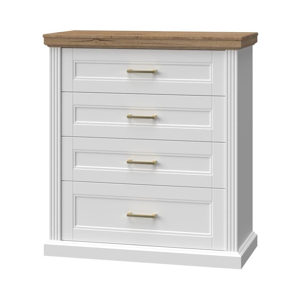 Comoda din pal si MDF, cu 4 sertare, Tara F4/TA Alb Mat / Nuc Pacific, l101xA48xH112 cm (2)