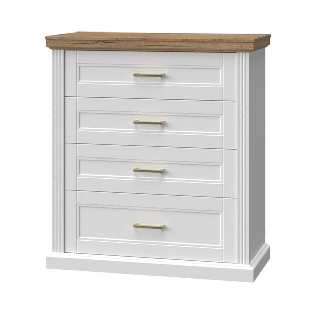 Comoda din pal si MDF, cu 4 sertare, Tara F4/TA Alb Mat / Nuc Pacific, l101xA48xH112 cm (2)