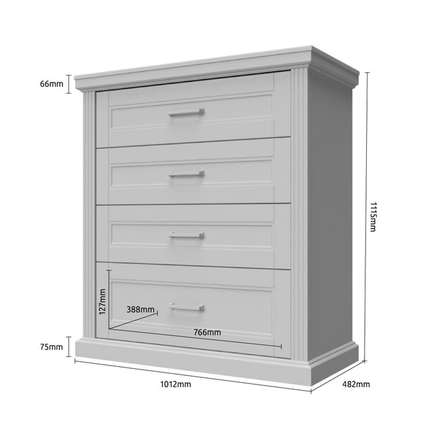 Comoda din pal si MDF, cu 4 sertare, Tara F4/TA Alb Mat / Nuc Pacific, l101xA48xH112 cm (3)