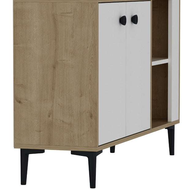 Comoda din pal si metal, cu 2 usi, Sahra Stejar Sapphire / Negru, l120xA35xH75 cm (4)