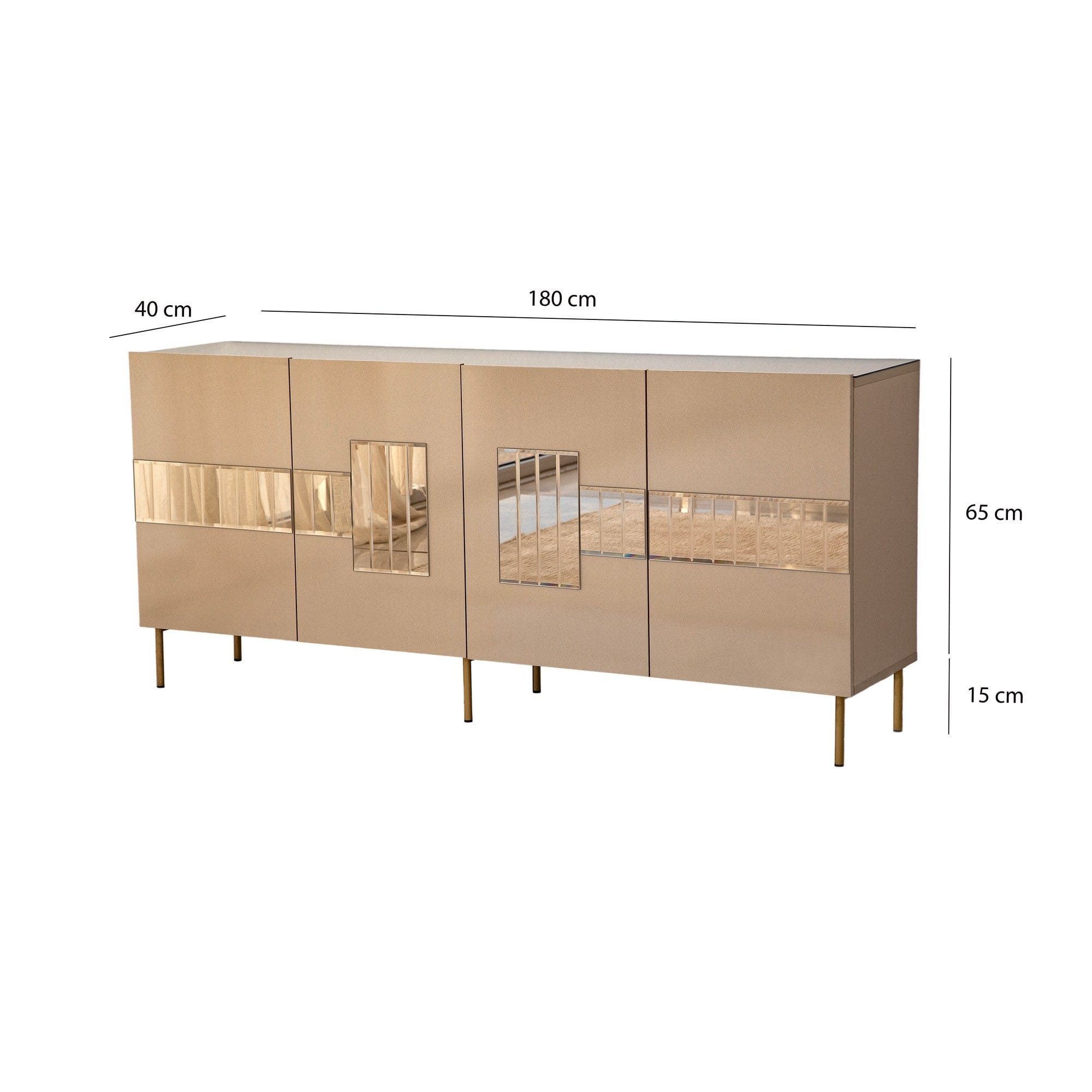 Comoda din pal si metal, cu 4 usi, Paris Alama / Auriu, l180xA40xH80 cm (7)