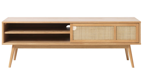 Unique Furniture A/S Comoda TV din furnir si pal, cu 1 usa, Barrali Stejar, l150xA45xH50 cm