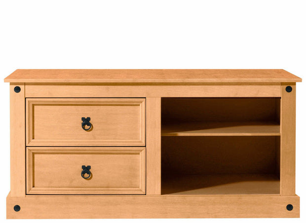 Dorel Home Comoda TV din lemn de pin, cu 2 sertare, Mexico Natural, l120xA50xH57 cm