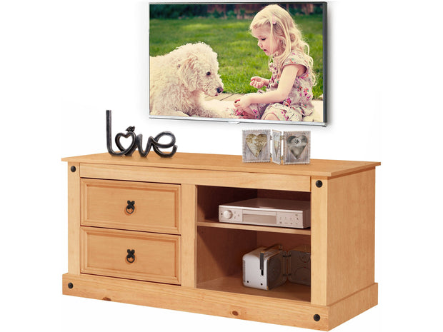 Dorel Home Comoda TV din lemn de pin, cu 2 sertare, Mexico Natural, l120xA50xH57 cm