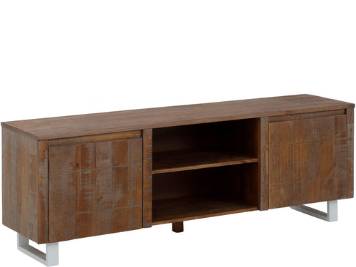 Dorel Home Comoda TV din lemn de pin si metal, cu 2 usi, Lagos Maro / Argintiu, l160xA40xH55 cm