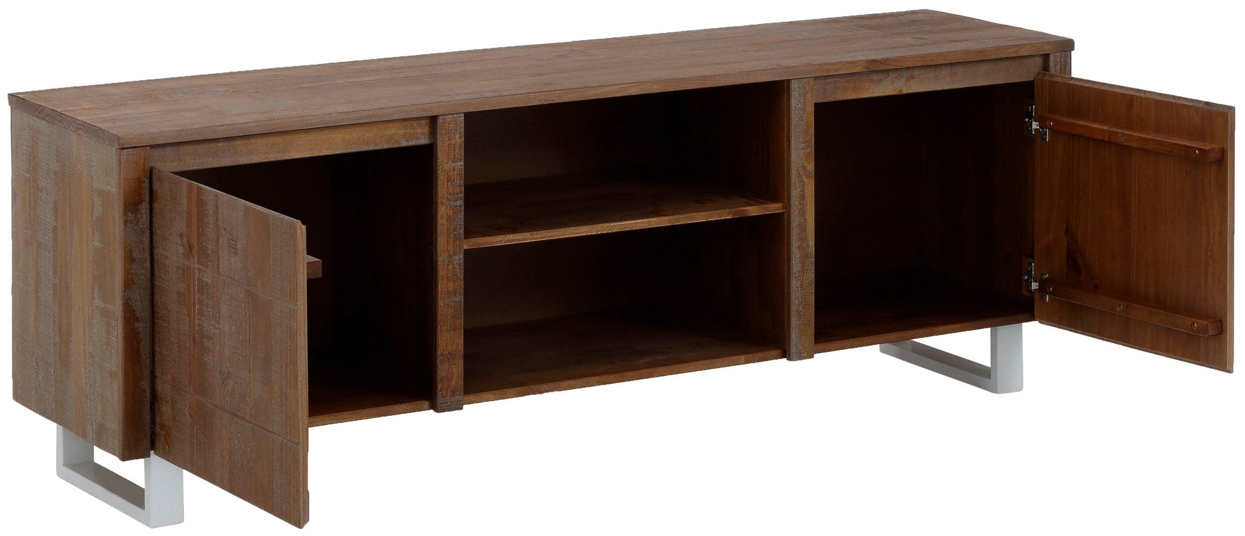 Dorel Home Comoda TV din lemn de pin si metal, cu 2 usi, Lagos Maro / Argintiu, l160xA40xH55 cm