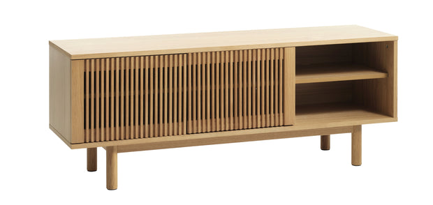 Unique Furniture A/S Comoda TV din lemn, pal si furnir, cu 2 usi, Tiber Stejar, l143xA40xH55 cm