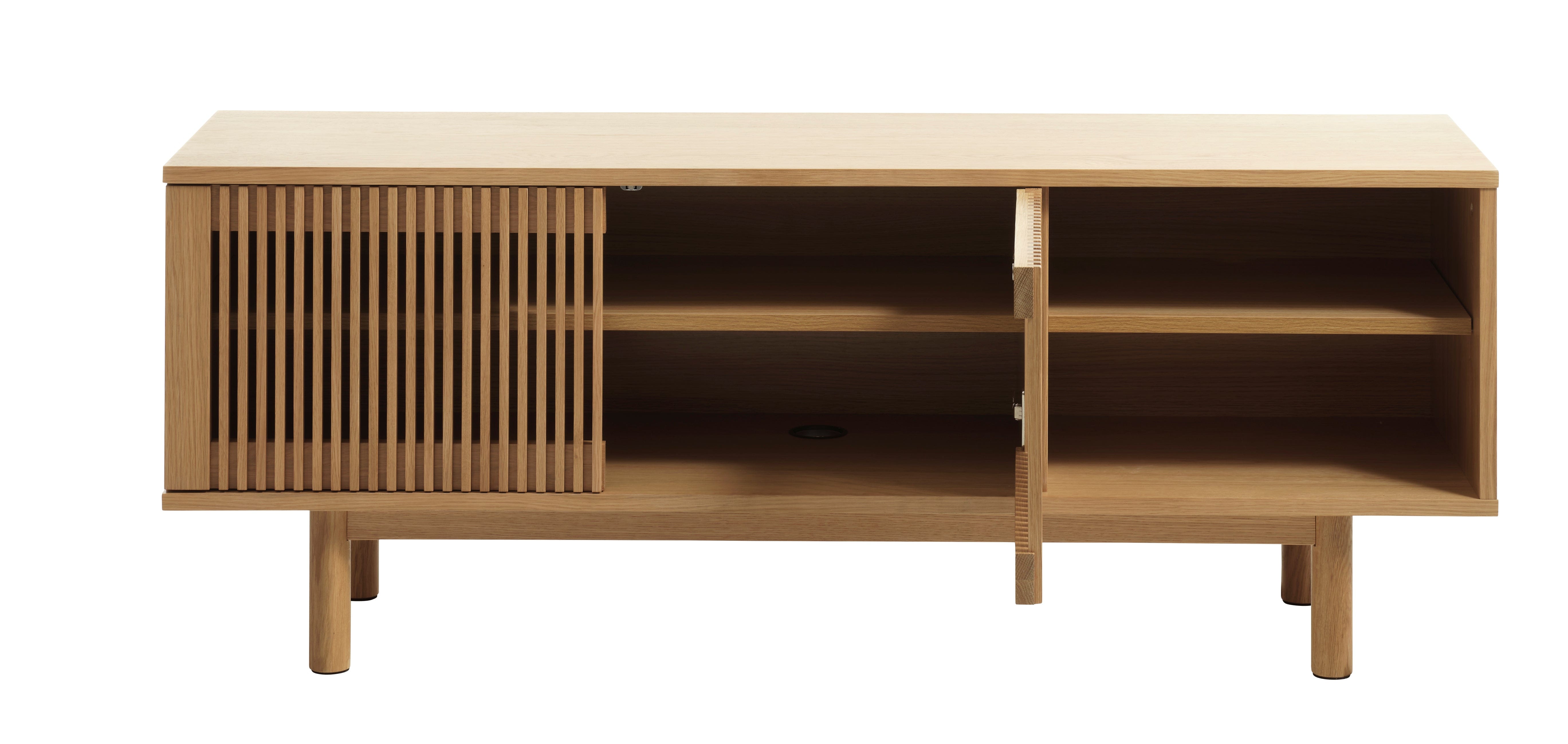 Unique Furniture A/S Comoda TV din lemn, pal si furnir, cu 2 usi, Tiber Stejar, l143xA40xH55 cm