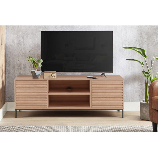 Dorel Home Comoda TV din MDF, pal si metal, cu 2 usi, Celine Natural / Negru, l140xA40xH50 cm