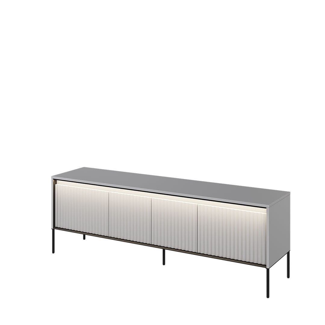 Lenart Comoda TV din MDF, pal si metal, cu 4 usi si LED inclus, Trend TR-05 Gri / Negru, l167xA40xH56 cm