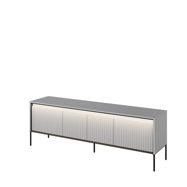 Lenart Comoda TV din MDF, pal si metal, cu 4 usi si LED inclus, Trend TR-05 Gri / Negru, l167xA40xH56 cm