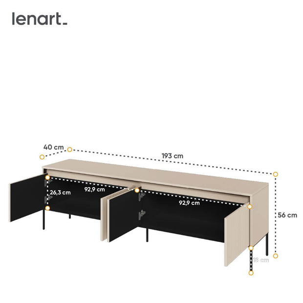 Lenart Comoda TV din MDF, pal si metal, cu 4 usi si LED inclus, Trend TR-06 Bej / Negru, l193xA40xH56 cm