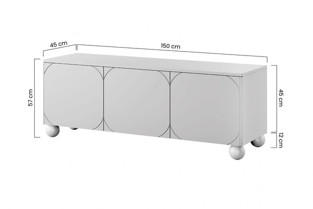 Bogart Comoda TV din MDF si lemn, cu 1 sertar si 3 usi, Sonatia 150-3D1SZ Crem, l150xA45xH57 cm