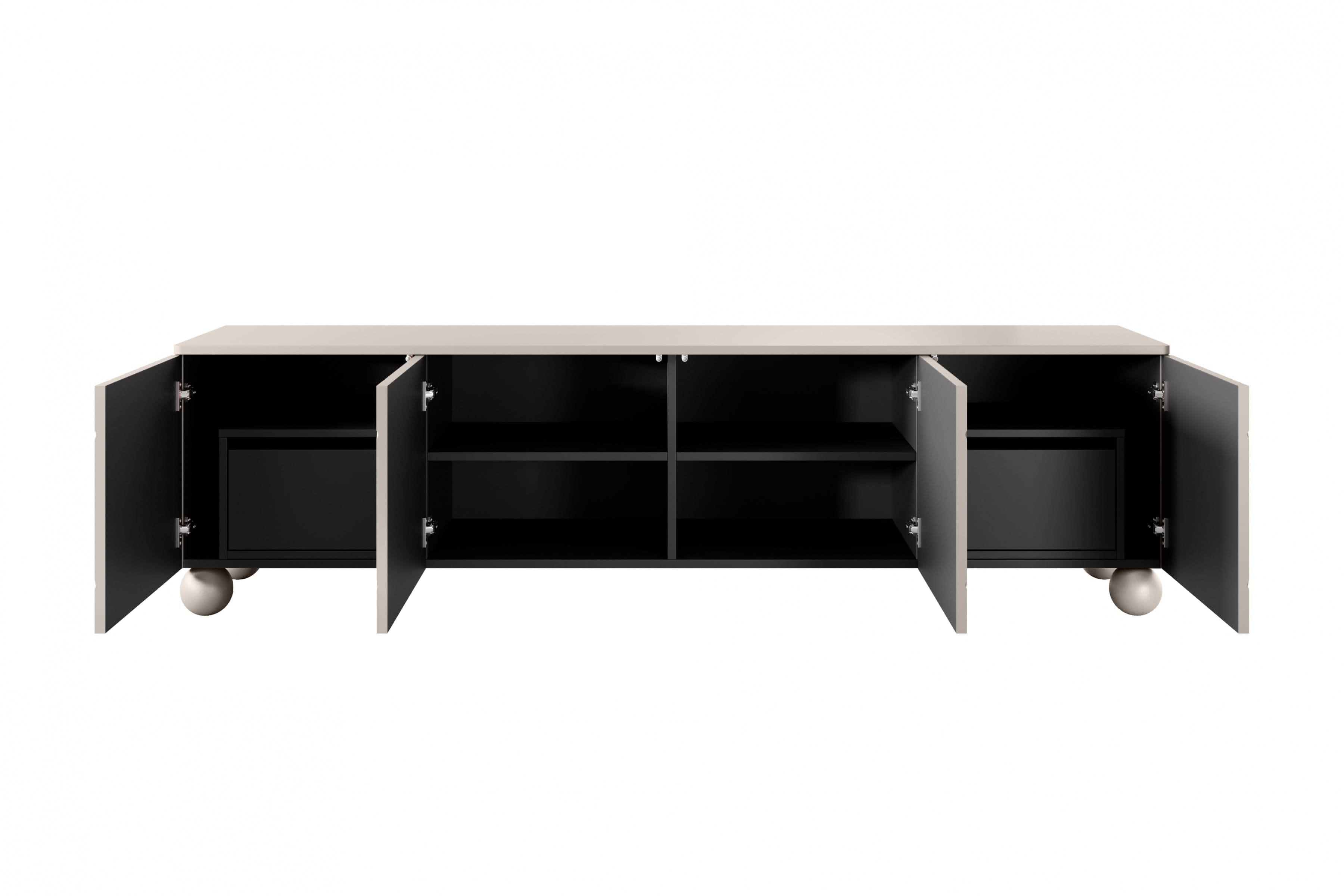 Bogart Comoda TV din MDF si lemn, cu 2 sertare si 4 usi, Sonatia 200-4D2SZ Crem, l200xA45xH57 cm