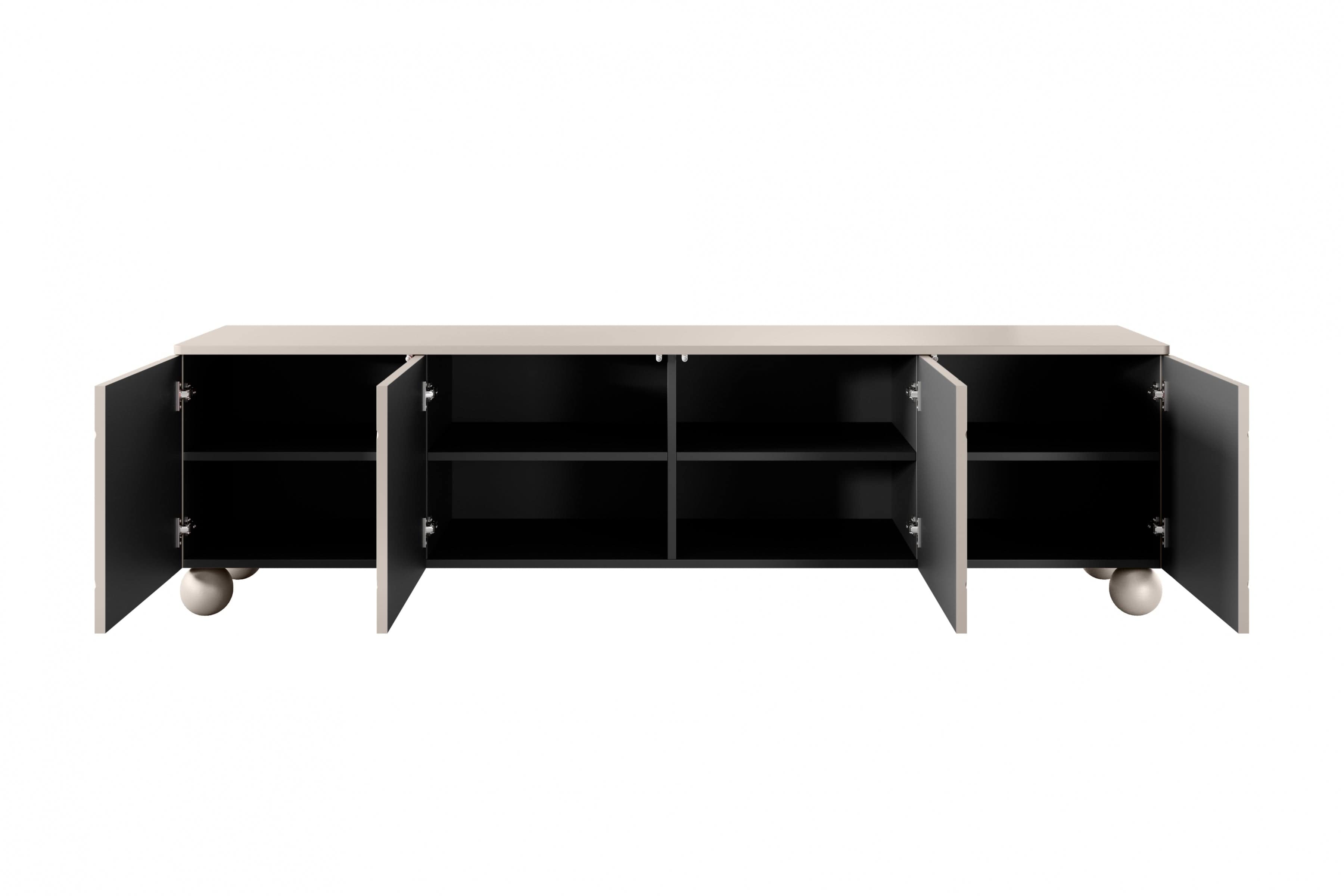 Bogart Comoda TV din MDF si lemn, cu 4 usi, Sonatia 200-4D Crem, l200xA45xH57 cm