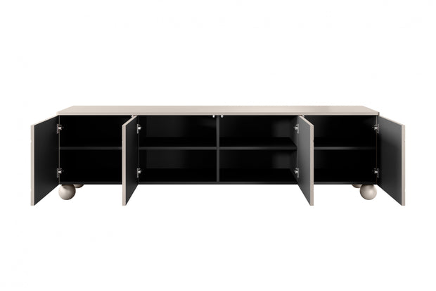 Bogart Comoda TV din MDF si lemn, cu 4 usi, Sonatia 200-4D Crem, l200xA45xH57 cm