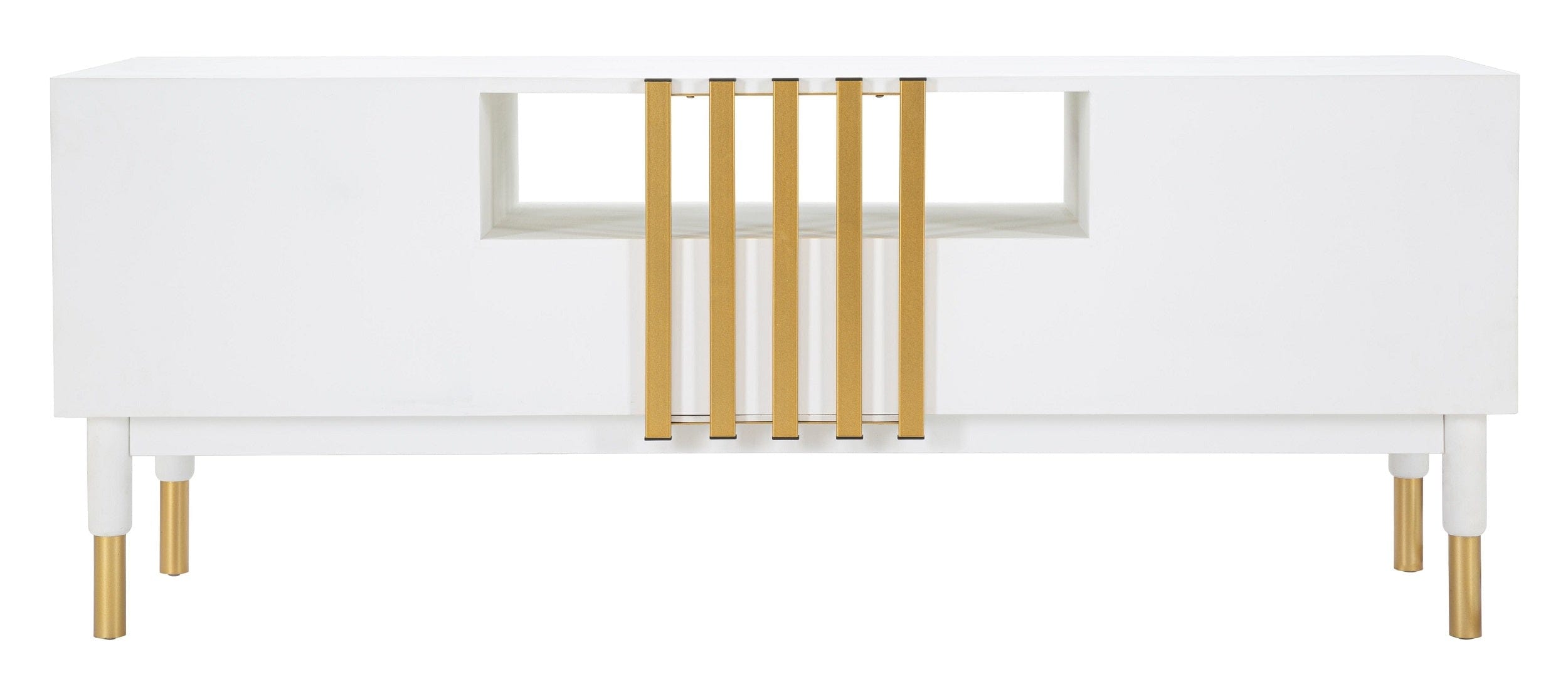 Comoda TV din MDF si metal, cu 1 sertar si 2 usi Luxy Alb / Auriu, l140xA50xH55 cm (4)